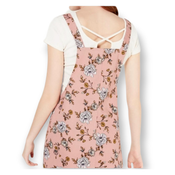 Tinseltown Dusty Rose Floral Print Vintage Style Button Front Overall Mini Dress - Picture 11 of 11
